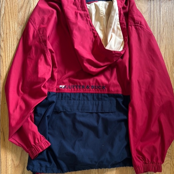 Cutter & Buck Men XL Red Raincoat Hooded Packable Windbreaker Red Nautical - Picture 2 of 5